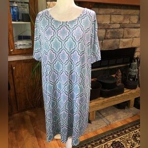 RUBY RD.WOMAN SIZE 1X BLUE PURPLE GREEN  SHORT SLEEVE DRESS CUTE CUTE SLEEVES